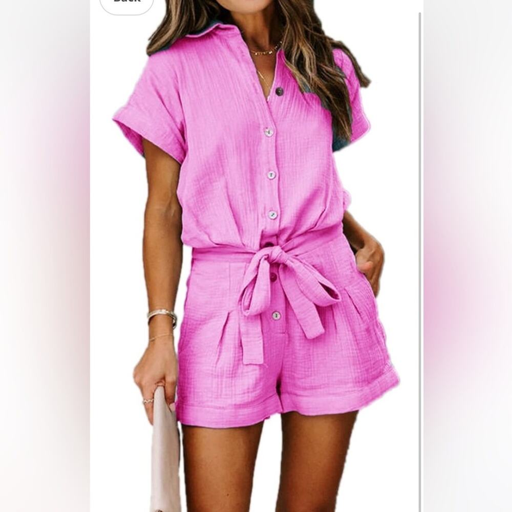 Paintcolors Women's  Short Sleeve Belted Elastic Waist  Jumpsuits Rompers NWT